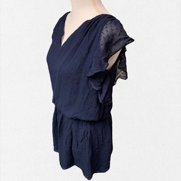 NWT Ramy Brook Simona navy blue ruffle smocked dress sheath women’s small - Picture 5 of 11